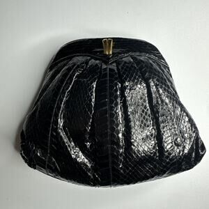 Vintage Lisette Black Faux Croc Leather Purse Gold Clasp Small With Strap NYC